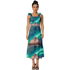 Amazing Aurora Borealis Colors Tie-strap Tiered Midi Chiffon Dress by Grandong