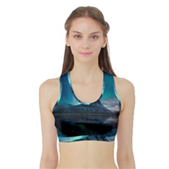 Aurora Borealis Mountain Reflection Sports Bra With Border by Grandong