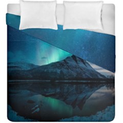 Aurora Borealis Mountain Reflection Duvet Cover Double Side (king Size) by Grandong