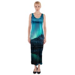 Aurora Borealis Mountain Reflection Fitted Maxi Dress by Grandong