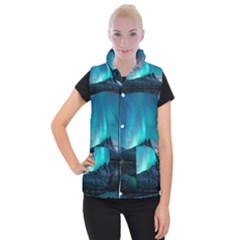 Aurora Borealis Mountain Reflection Women s Button Up Vest by Grandong