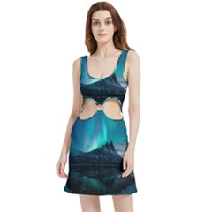 Aurora Borealis Mountain Reflection Velour Cutout Dress by Grandong