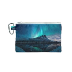 Aurora Borealis Mountain Reflection Canvas Cosmetic Bag (small) by Grandong