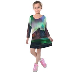 Aurora Borealis Nature Sky Light Kids  Long Sleeve Velvet Dress by Grandong