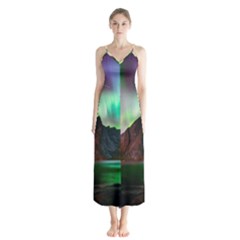 Aurora Borealis Nature Sky Light Button Up Chiffon Maxi Dress by Grandong