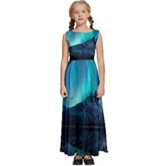 Aurora Borealis Mountain Reflection Kids  Satin Sleeveless Maxi Dress by Grandong