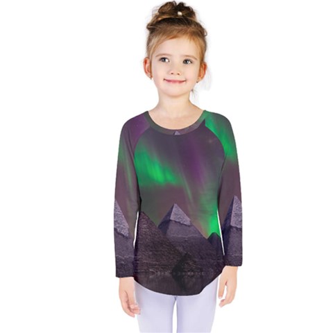 Aurora Northern Lights Phenomenon Atmosphere Sky Kids  Long Sleeve T-shirt by Grandong