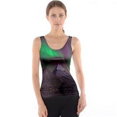 Aurora Stars Sky Mountains Snow Aurora Borealis Women s Basic Tank Top by Grandong