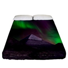 Aurora Stars Sky Mountains Snow Aurora Borealis Fitted Sheet (king Size) by Grandong