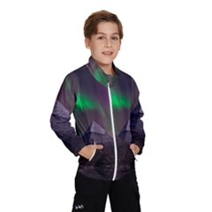 Aurora Stars Sky Mountains Snow Aurora Borealis Kids  Windbreaker by Grandong