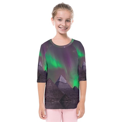 Aurora Northern Lights Celestial Magical Astronomy Kids  Quarter Sleeve Raglan T-shirt by Grandong