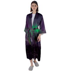 Aurora Northern Lights Phenomenon Atmosphere Sky Maxi Satin Kimono