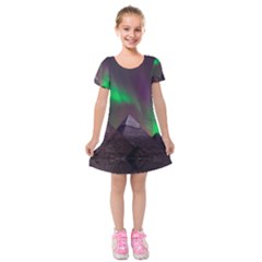 Aurora Northern Lights Celestial Magical Astronomy Kids  Short Sleeve Velvet Dress by Grandong