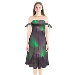 Aurora Northern Lights Celestial Magical Astronomy Shoulder Tie Bardot Midi Dress by Grandong