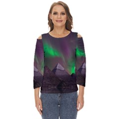 Aurora Northern Lights Phenomenon Atmosphere Sky Cut Out Wide Sleeve Top