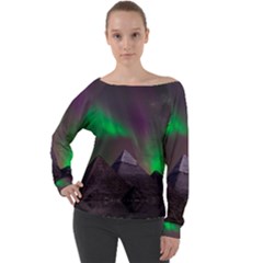 Aurora Northern Lights Celestial Magical Astronomy Off Shoulder Long Sleeve Velour Top by Grandong