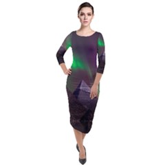 Aurora Northern Lights Celestial Magical Astronomy Quarter Sleeve Midi Velour Bodycon Dress by Grandong