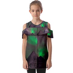 Aurora Stars Sky Mountains Snow Aurora Borealis Fold Over Open Sleeve Top by Grandong