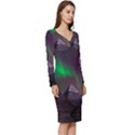 Fantasy Pyramid Mystic Space Aurora Long Sleeve V-Neck Bodycon Dress  View3