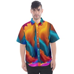 Colorful Fluid Art Abstract Modern Men s Short Sleeve Shirt