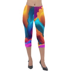 Colorful Fluid Art Abstract Modern Lightweight Velour Capri Leggings 