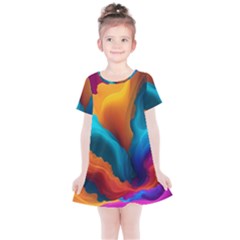 Colorful Fluid Art Abstract Modern Kids  Simple Cotton Dress