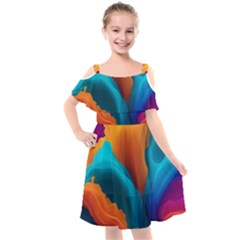 Colorful Fluid Art Abstract Modern Kids  Cut Out Shoulders Chiffon Dress