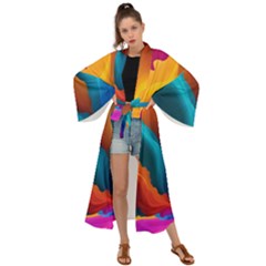 Colorful Fluid Art Abstract Modern Maxi Kimono