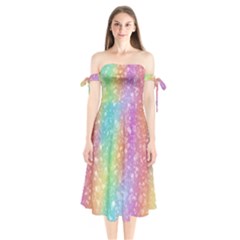 Rainbow Colors Spectrum Background Shoulder Tie Bardot Midi Dress by Ravend