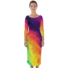 Rainbow Colorful Abstract Galaxy Quarter Sleeve Midi Bodycon Dress by Ravend