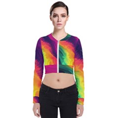 Rainbow Colorful Abstract Galaxy Long Sleeve Zip Up Bomber Jacket by Ravend