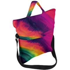 Rainbow Colorful Abstract Galaxy Fold Over Handle Tote Bag