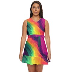 Rainbow Colorful Abstract Galaxy Waist Tie Tier Mini Chiffon Dress