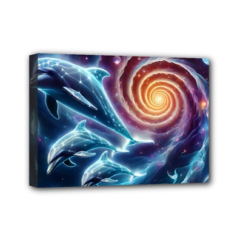 Dolphins Fantasy Mini Canvas 7  X 5  (stretched) by Ravend