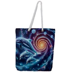 Dolphins Fantasy Full Print Rope Handle Tote (large)