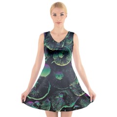 Psychedelic Mushrooms Background V-neck Sleeveless Dress