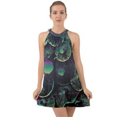 Psychedelic Mushrooms Background Halter Tie Back Chiffon Dress