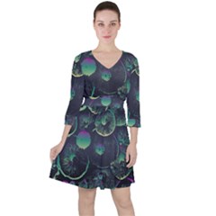 Psychedelic Mushrooms Background Quarter Sleeve Ruffle Waist Dress by Ravend