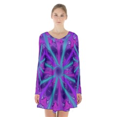 Wallpaper Tie Dye Pattern Long Sleeve Velvet V-neck Dress