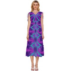 Wallpaper Tie Dye Pattern V-neck Drawstring Shoulder Sleeveless Maxi Dress by Ravend