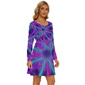 Wallpaper Tie Dye Pattern Long Sleeve Wide Neck Velvet Dress View3