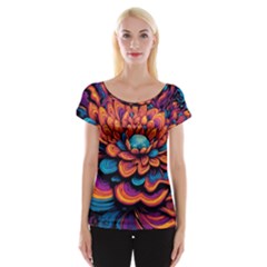 Flowers Painting Cap Sleeve Top