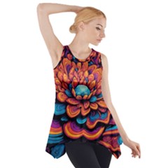 Flowers Painting Side Drop Tank Tunic