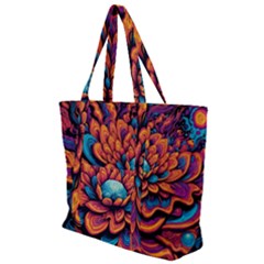 Flowers Painting Zip Up Canvas Bag