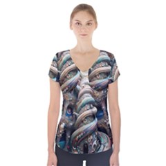 Fantasy Psychedelic Building Spiral Short Sleeve Front Detail Top