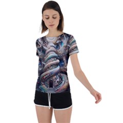 Fantasy Psychedelic Building Spiral Back Circle Cutout Sports T-shirt by Ravend