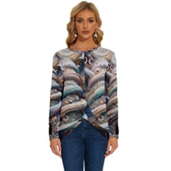 Fantasy Psychedelic Building Spiral Long Sleeve Crew Neck Pullover Top by Ravend