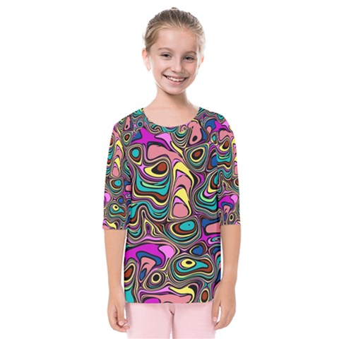 Bending Rotate Distort Waves Kids  Quarter Sleeve Raglan T-shirt by Ravend