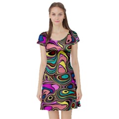 Bending Rotate Distort Waves Short Sleeve Skater Dress by Ravend