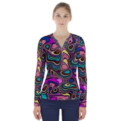 Bending Rotate Distort Waves V-neck Long Sleeve Top by Ravend